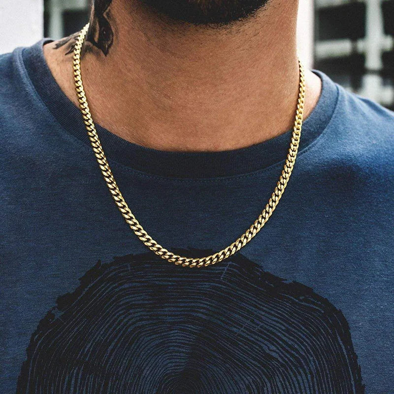 Vnox Stainless Steel Cuban Chain Necklace for Men Women Curb Link Chain Vintage Gold Color Solid Metal Collar