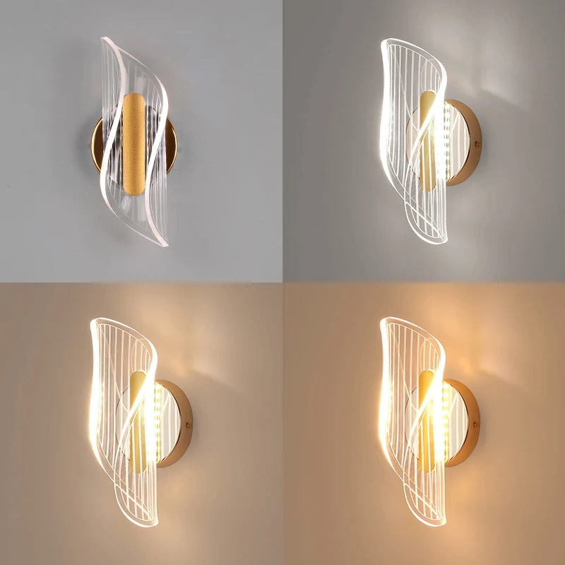 LED Wall Sconce Light Acrylic Bedside Wall Lamp 3-color light switchable