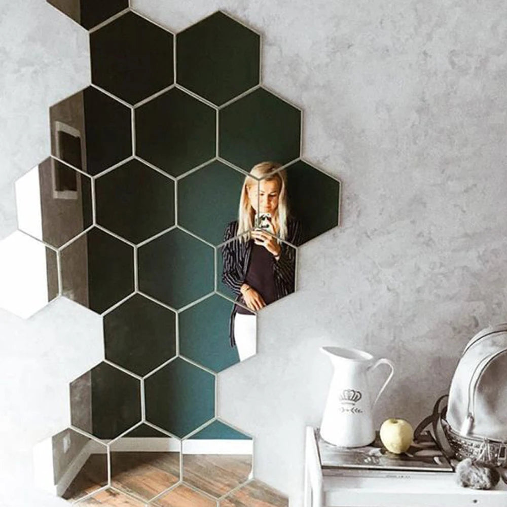 6/12pcs 3D Hexagon Mirror Wall Sticker