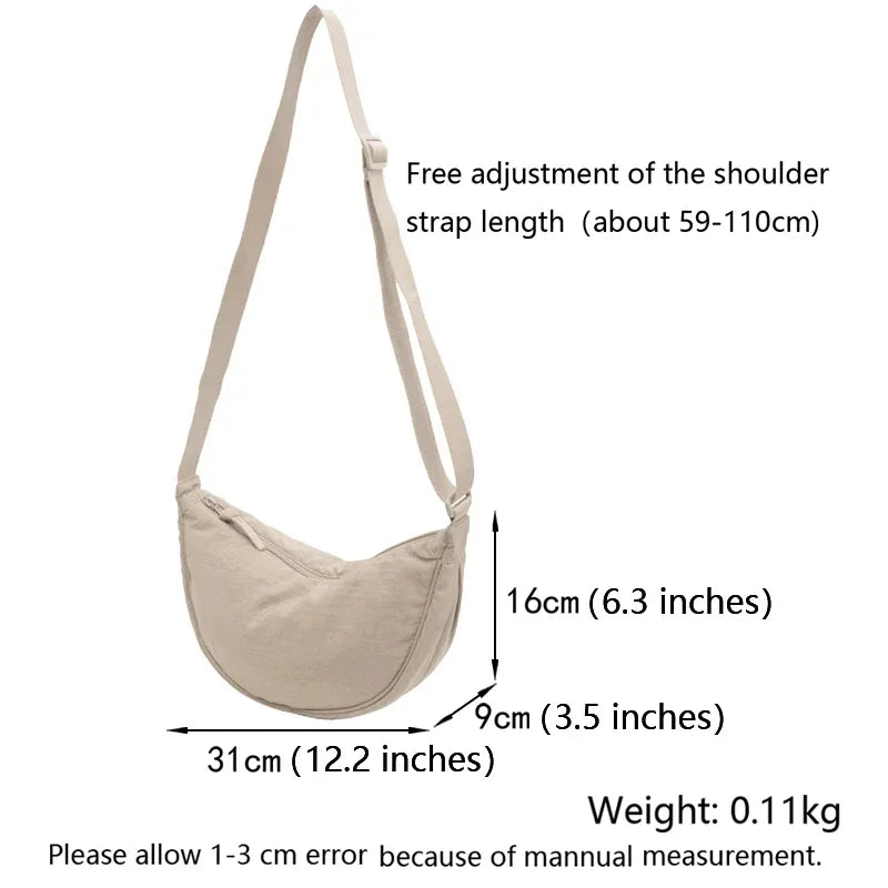 Nylon Hobos Chest Shoulder Bag Large Capacity Travel Crossbody Half Moon Belt Messenger for Women Bags