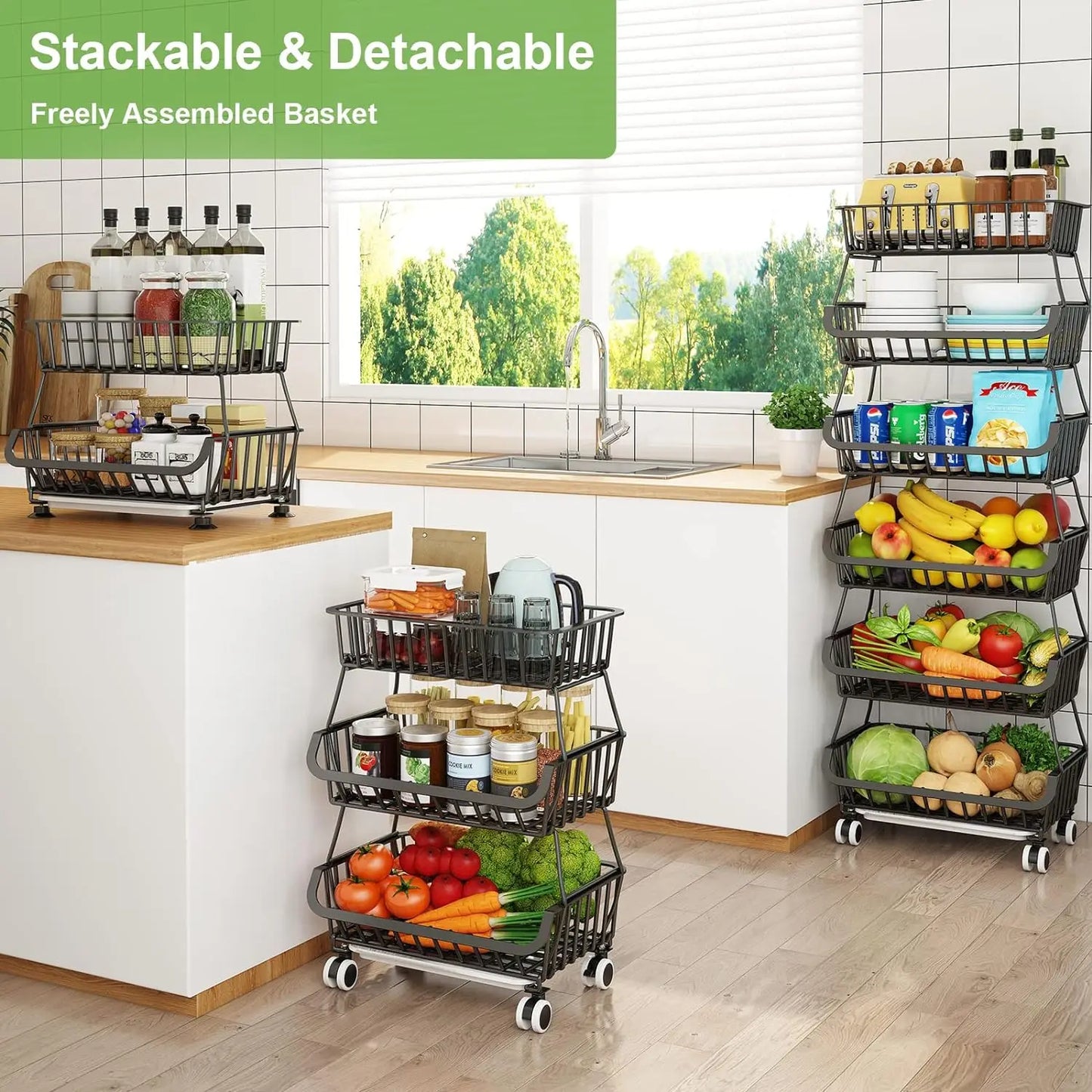 6 Tier Stackable Fruit Basket for Kitchen, Fruit and Vegetable Storage