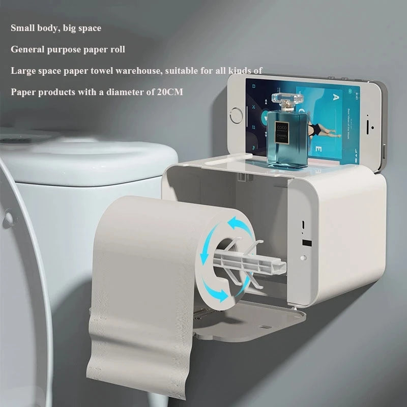 Automatic Toilet Paper Holder Shelf Paper Out Wc Paper Rack Wall-Mounted