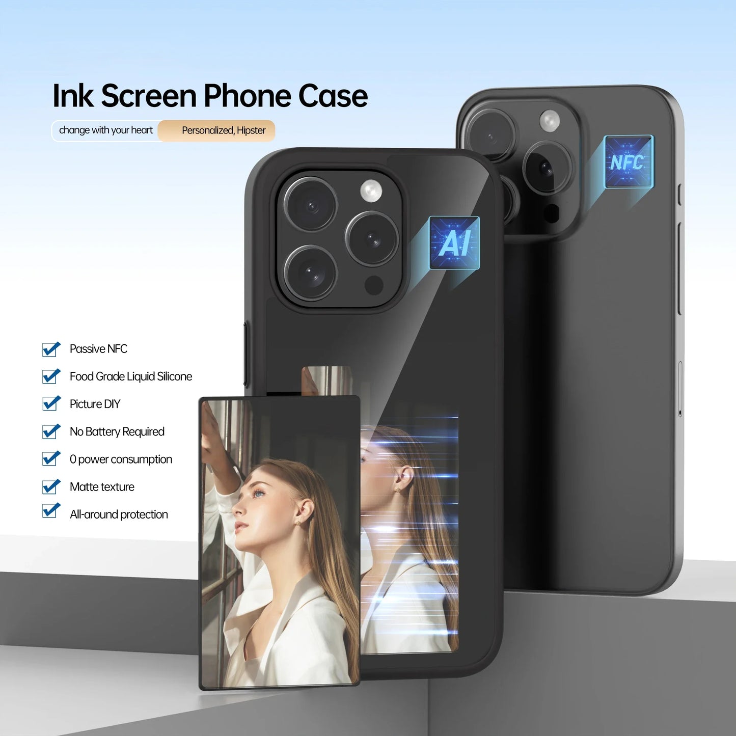 Iphone 13 14 15 Pro Max Digital Smart NFC Eink Screen DIY Phone Case