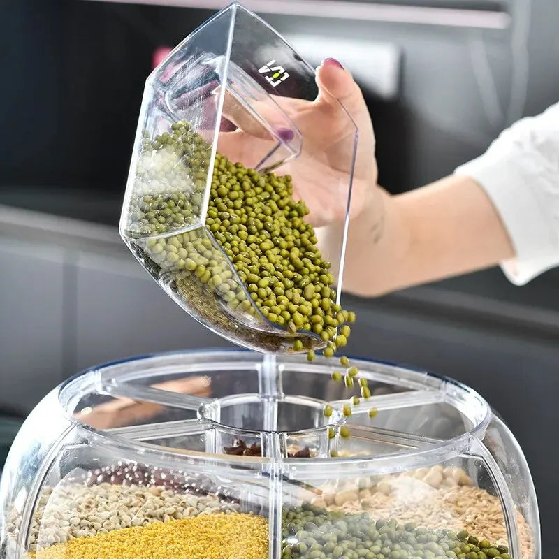 360° Rotating Grain Dispenser Grain Storage Box Transparent Sealed Jar