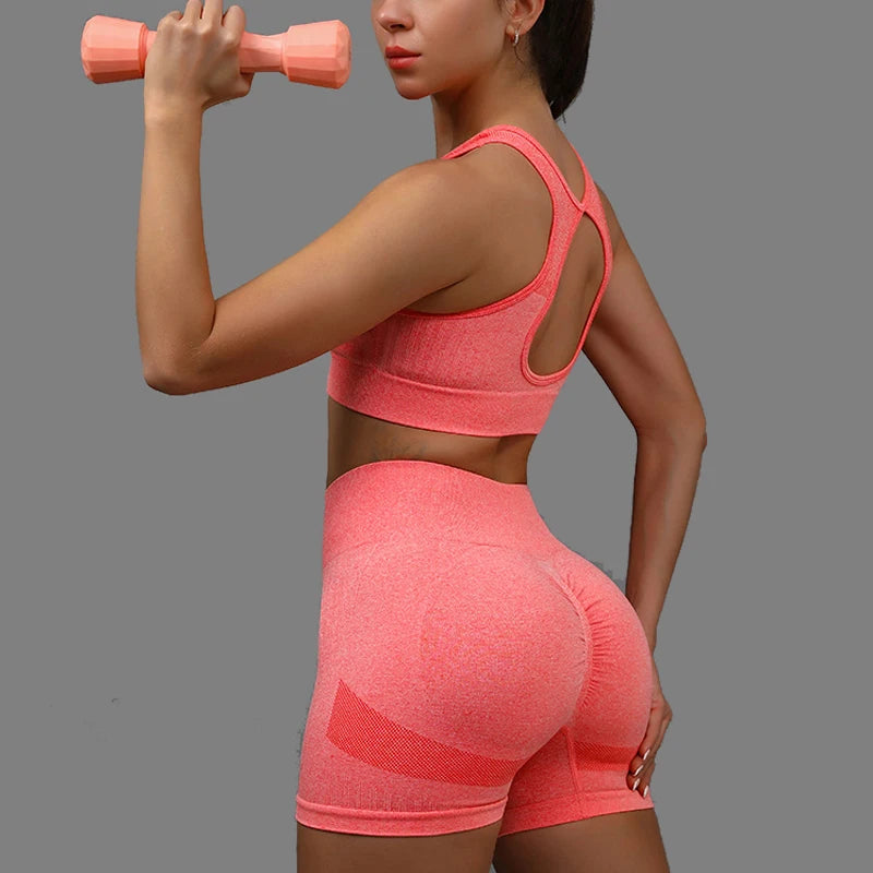 2 Pcs Yoga Set Women Hollow Beauty Back Sports Bra+Hip Lifting Sports Shorts Workout Set