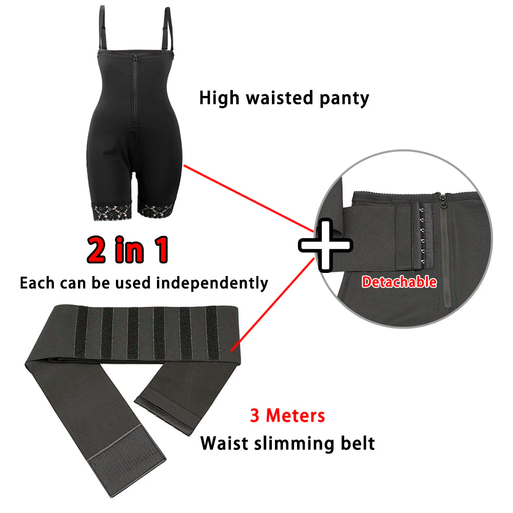 Tummy Slimming Shorts 2 in 1 Fajas Body Shaperwear High Waist Shaper Panties Modeling Strap Trainer Belt Female Corset Binder