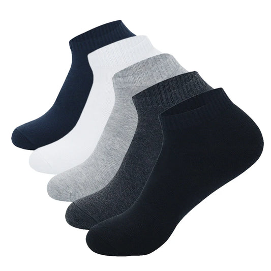 5 Pairs Low Cut Men Socks Solid Color Black White Breathable Cotton Socks