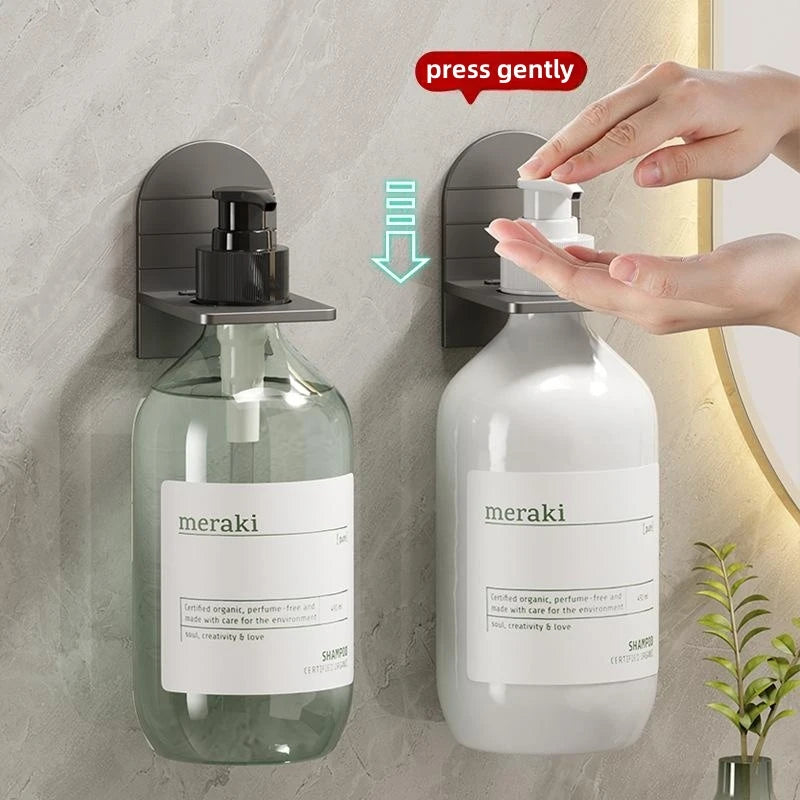 Metal Self-Adhesive Shampoo Bottle Shelf- Shower Gel Liquid Bottle Holder, Bathroom Shelf Organizer Hook Shelves