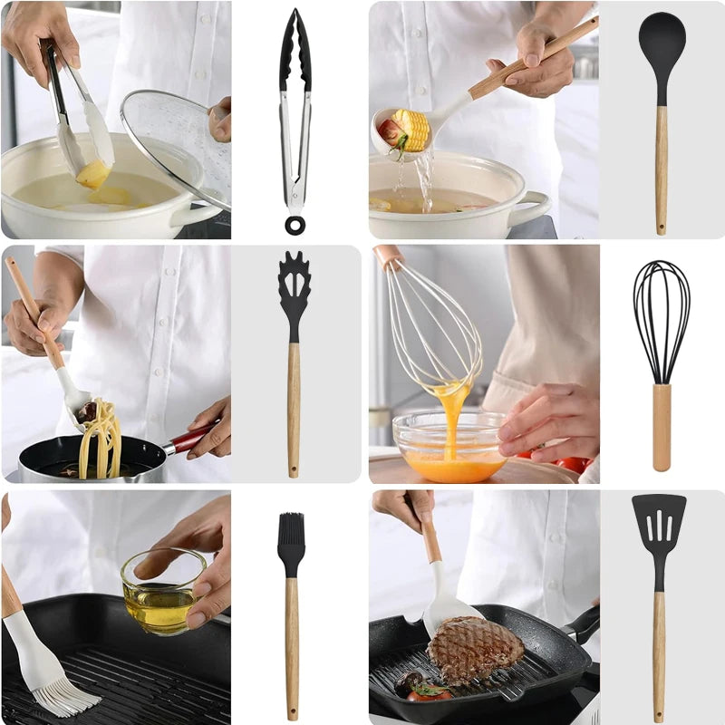 Silicone Kitchen Utensils Set, 12-piece Kitchen Cookware Non-stick Cookware