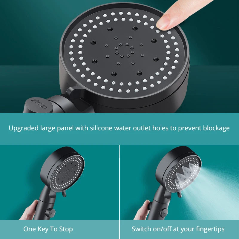 5 Mode Adjustable High Pressure Shower One-key Stop Water Massage Shower Head