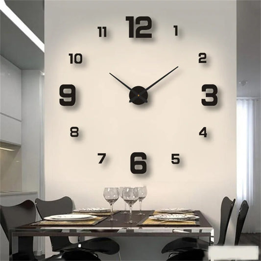 DIY Wall Clock 40cm/16'' Frameless Modern 3D Wall Clock Mirror Sticker