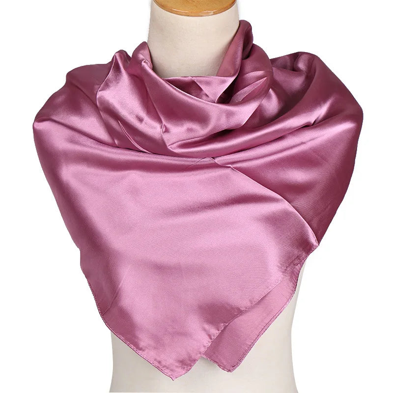 Fashion 90*90cm Solid Square Scarf Imitated Silk Wraps Elegant Floral Head Neck Hair Tie