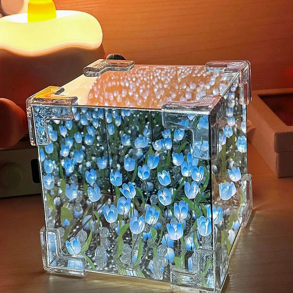 DIY Tulip Mirror Cube Lamp Simulation Flower Bedroom Sleeping Table Lamp