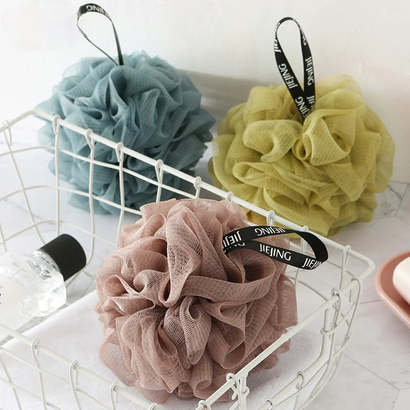 Colorful Mesh Pouf Shower Sponge with Loofah and Shower Ball- Soft and Gentle on Skin