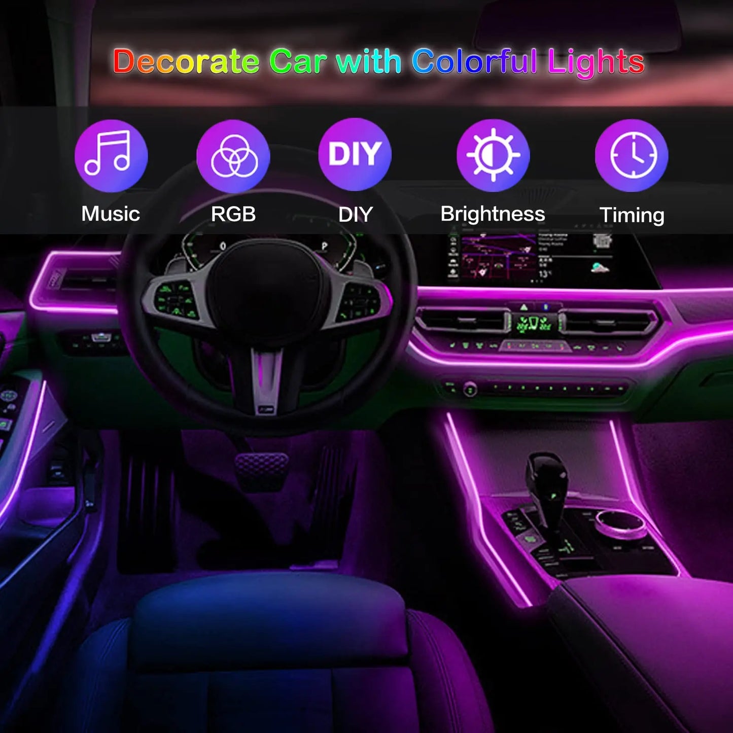 LED Car Interior Ambient Light Strip| Neon Lighting Kit W/ APP Remote Control Auto Decorative Lamps