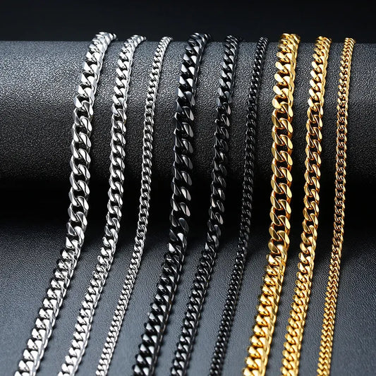 Vnox Stainless Steel Cuban Chain Necklace for Men Women Curb Link Chain Vintage Gold Color Solid Metal Collar