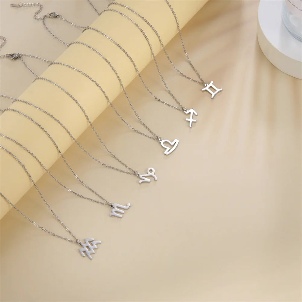 Zodiac Sign Necklace Stainless Steel Pendant| Horoscope Jewelry Birthday Gift