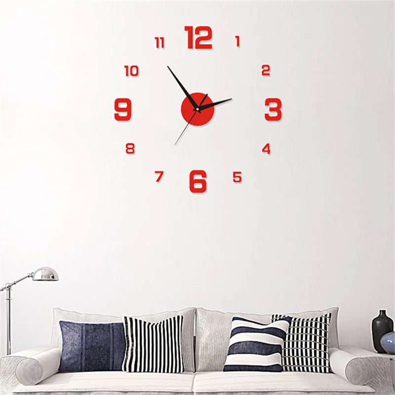 DIY Wall Clock 40cm/16'' Frameless Modern 3D Wall Clock Mirror Sticker