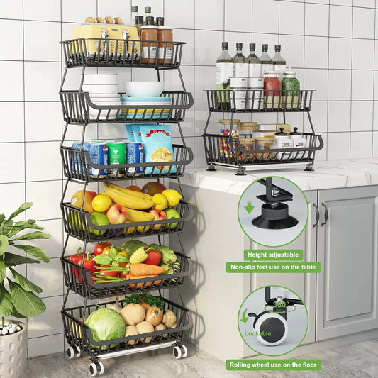 6 Tier Stackable Fruit Basket for Kitchen, Fruit and Vegetable Storage
