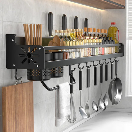 Kitchen Wall Shelf Organizer- Spice Storage Rack Kitchen Knife Holder Wall Seasoning Chopstick Spoon Shovel Storage